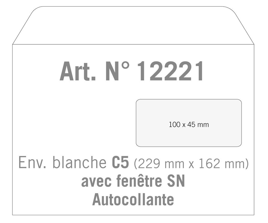 Art. 12221 Enveloppe C5 blanche autocollante avec fenêtre droite - prix par carton de 500 ex.